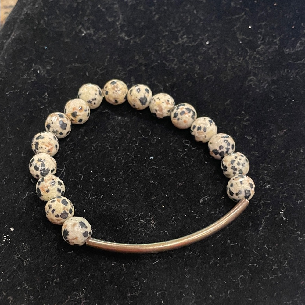 Dalmatian Jasper Beaded Bracelet with Gold Accent